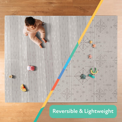 Nuby Reversible Baby Floor Mat, 77" x 58" - Foldable and Lightweight Baby Play Mat for Floor - Easy Storage and Travel - Safari
