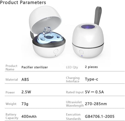 Portable UV Dummy Steriliser, No Water, Cooling or Drying Required. Kills 99.9% of Germs,Rechargeable Battery